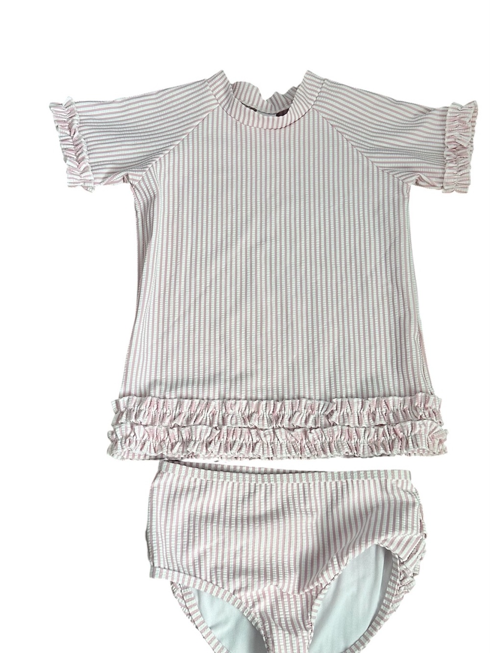 Ruffle Butts Pink and White Striped Ruffle Bikini Set